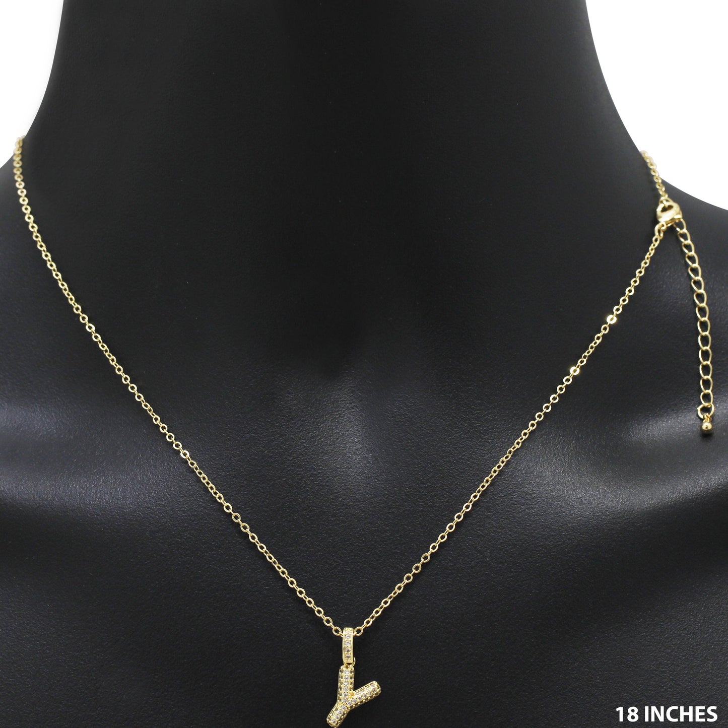 Bubble Initial Letter Y Pendant Necklace 18"+2"