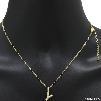 Bubble Initial Letter Y Pendant Necklace 18"+2"