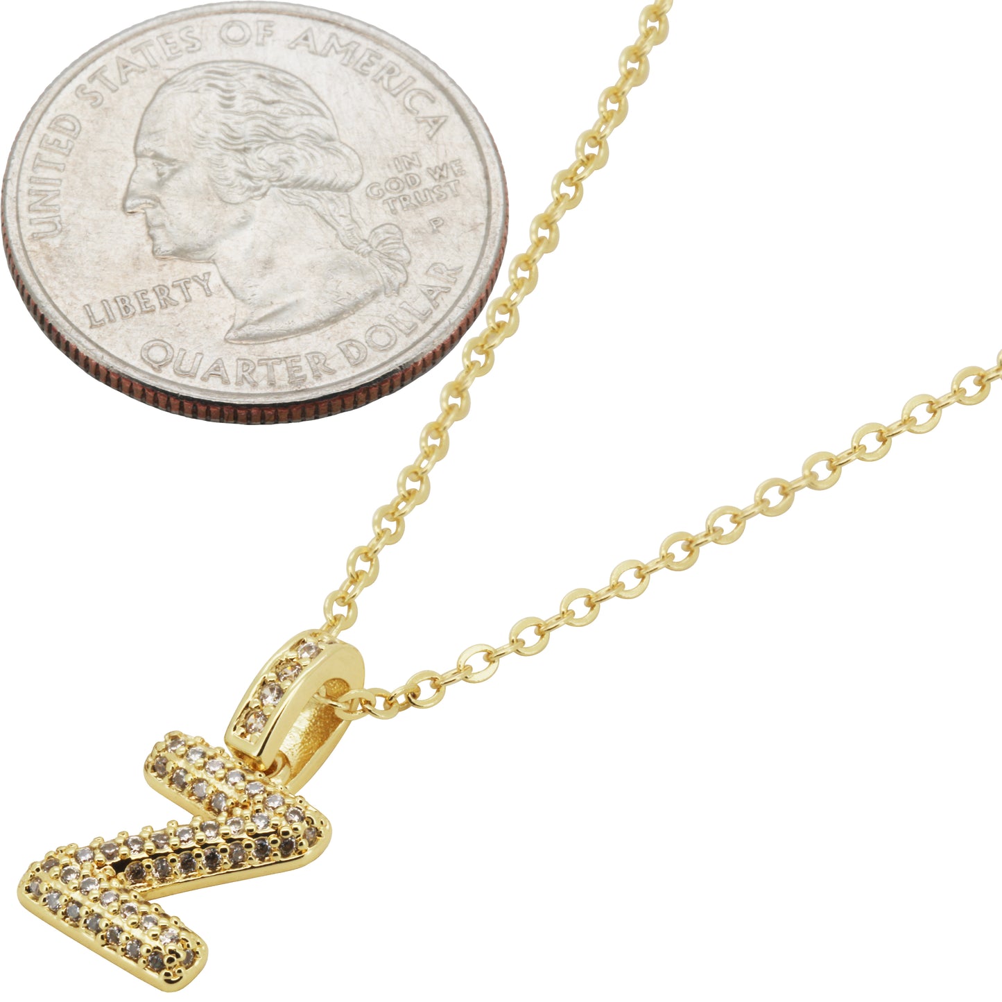 Bubble Initial Letter Z Pendant Necklace 18"+2"
