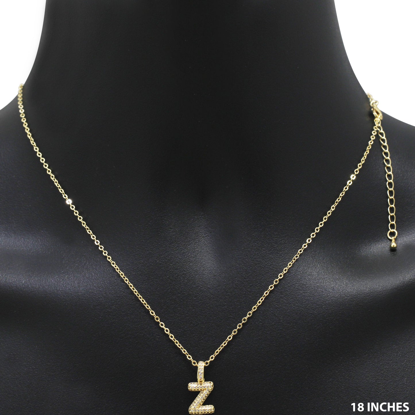 Bubble Initial Letter Z Pendant Necklace 18"+2"