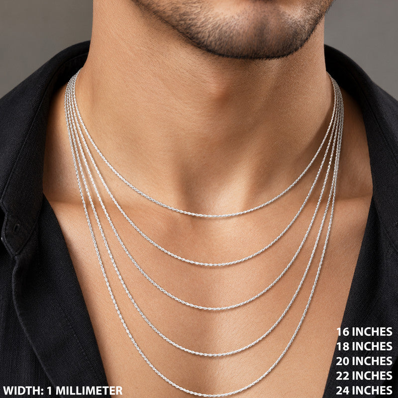 1mm Diamond Cut Rope Chain 22"
