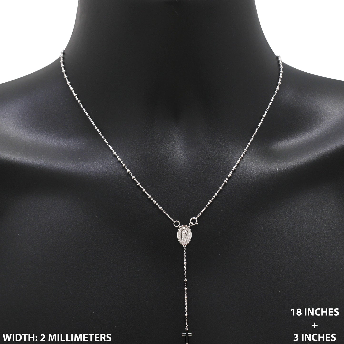 2mm Rosary Necklace 18"+3"