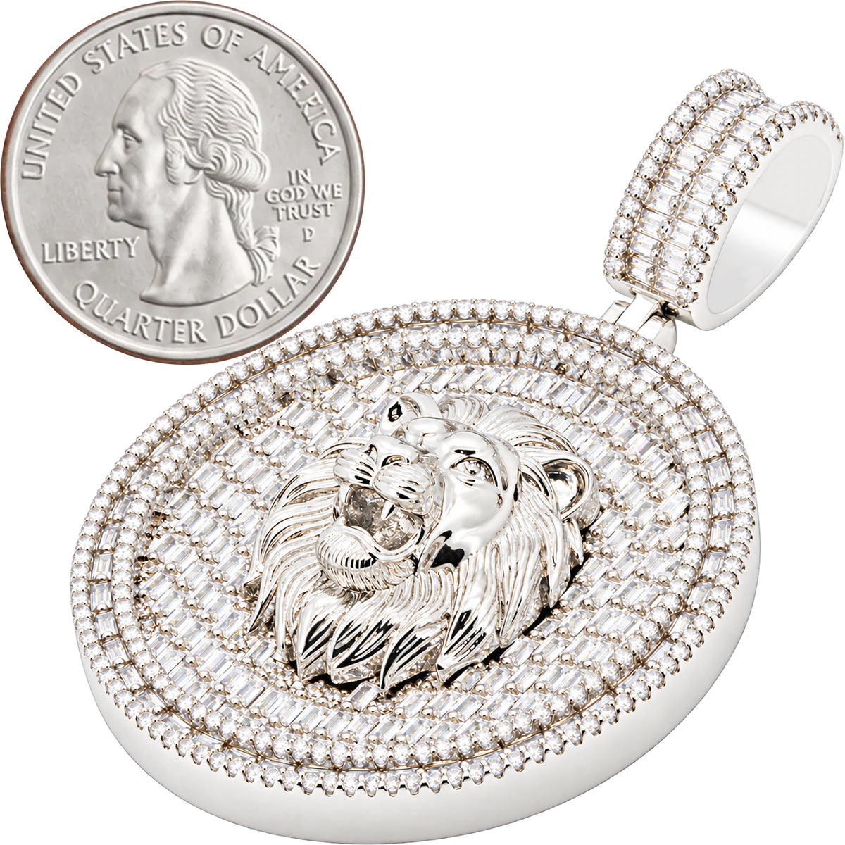 Lion Head Baguette Circle Pendant