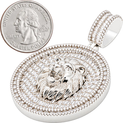 Lion Head Baguette Circle Pendant