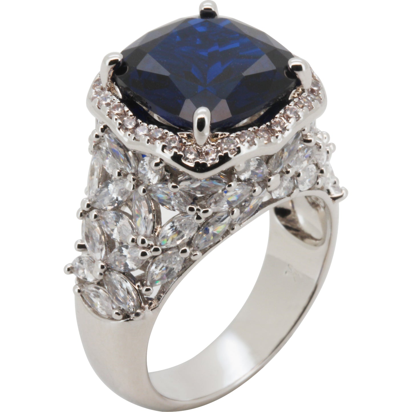 Birthstone Cushion Halo Cluster Cocktail Ring Size 9