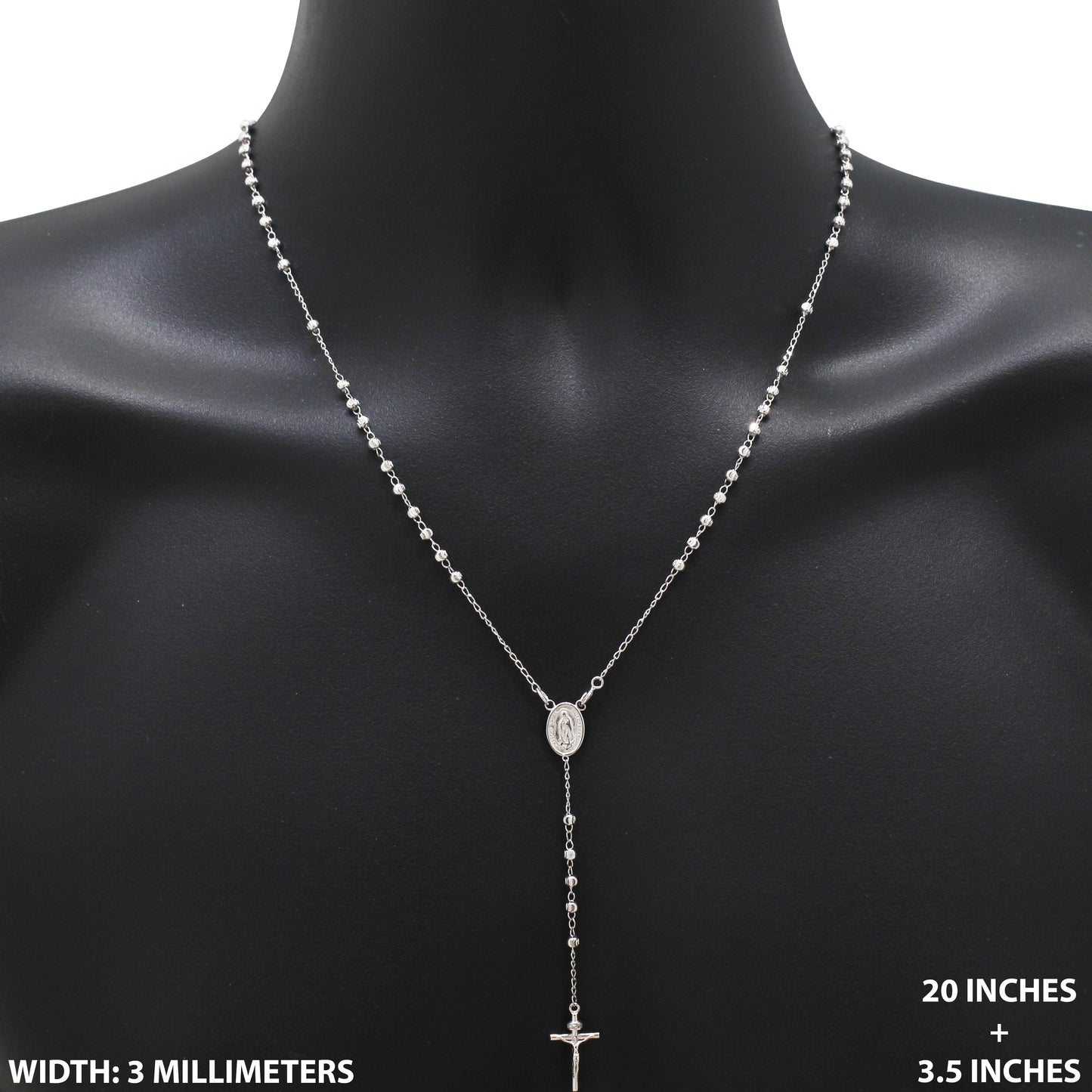 3mm Rosary Necklace 20"+3.5"