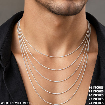 1mm Diamond Cut Rope Chain 16"