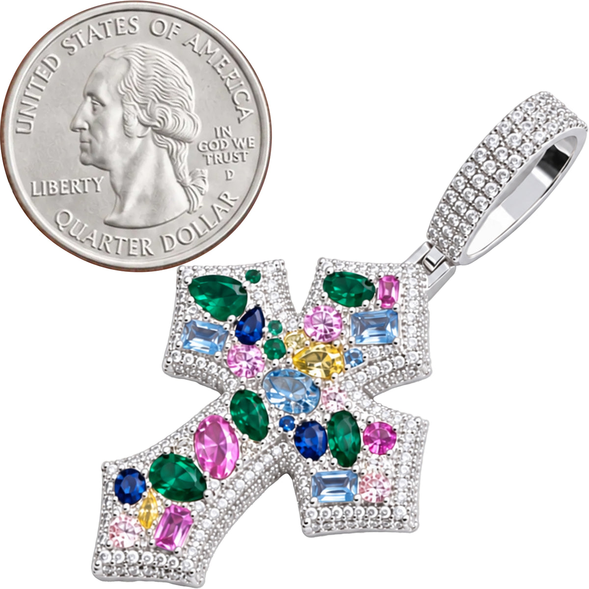 Multicolor Cluster Cross Pendant