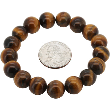 12mm Tiger Eye Gemstone Beaded Stretch Bracelet 8”