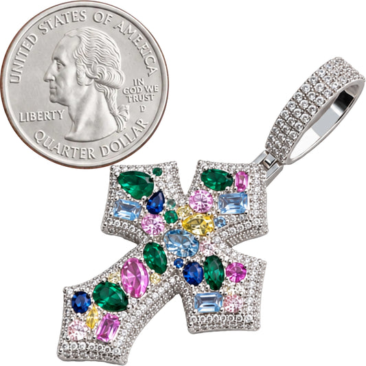 Multicolor Cluster Cross Pendant