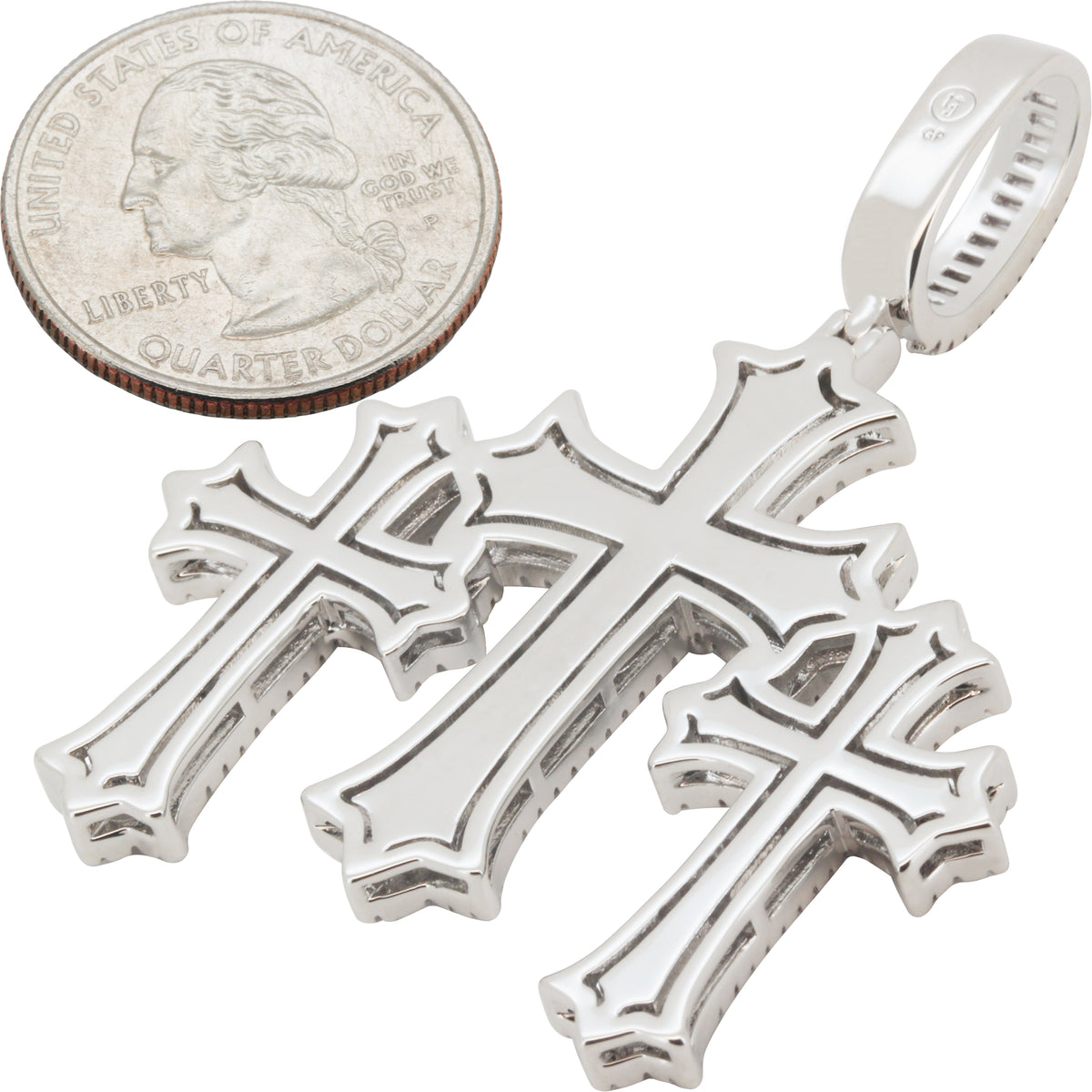 Baguette Flared Triple Cross Pendant
