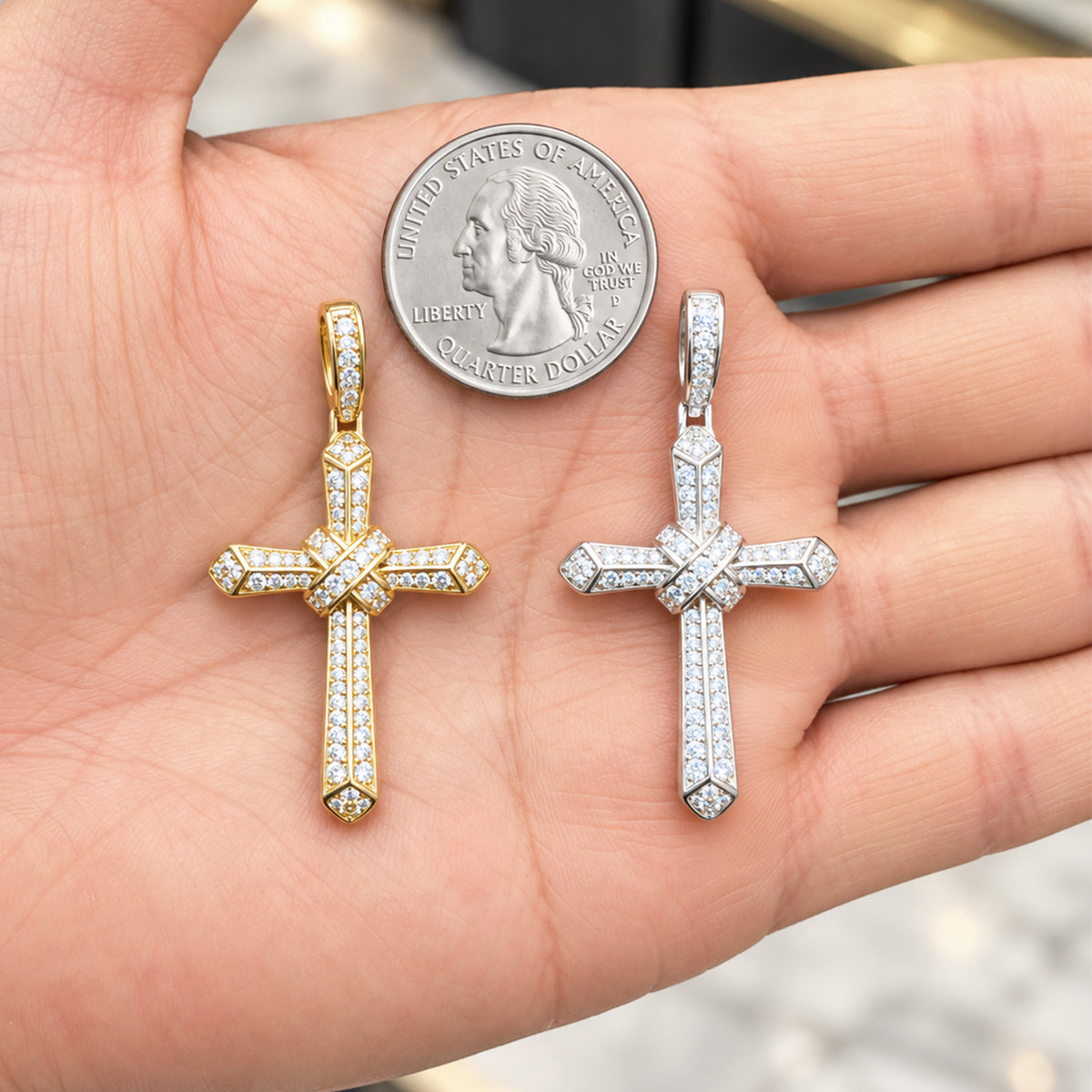 Moissanite Pavé Knot Cross Pendant