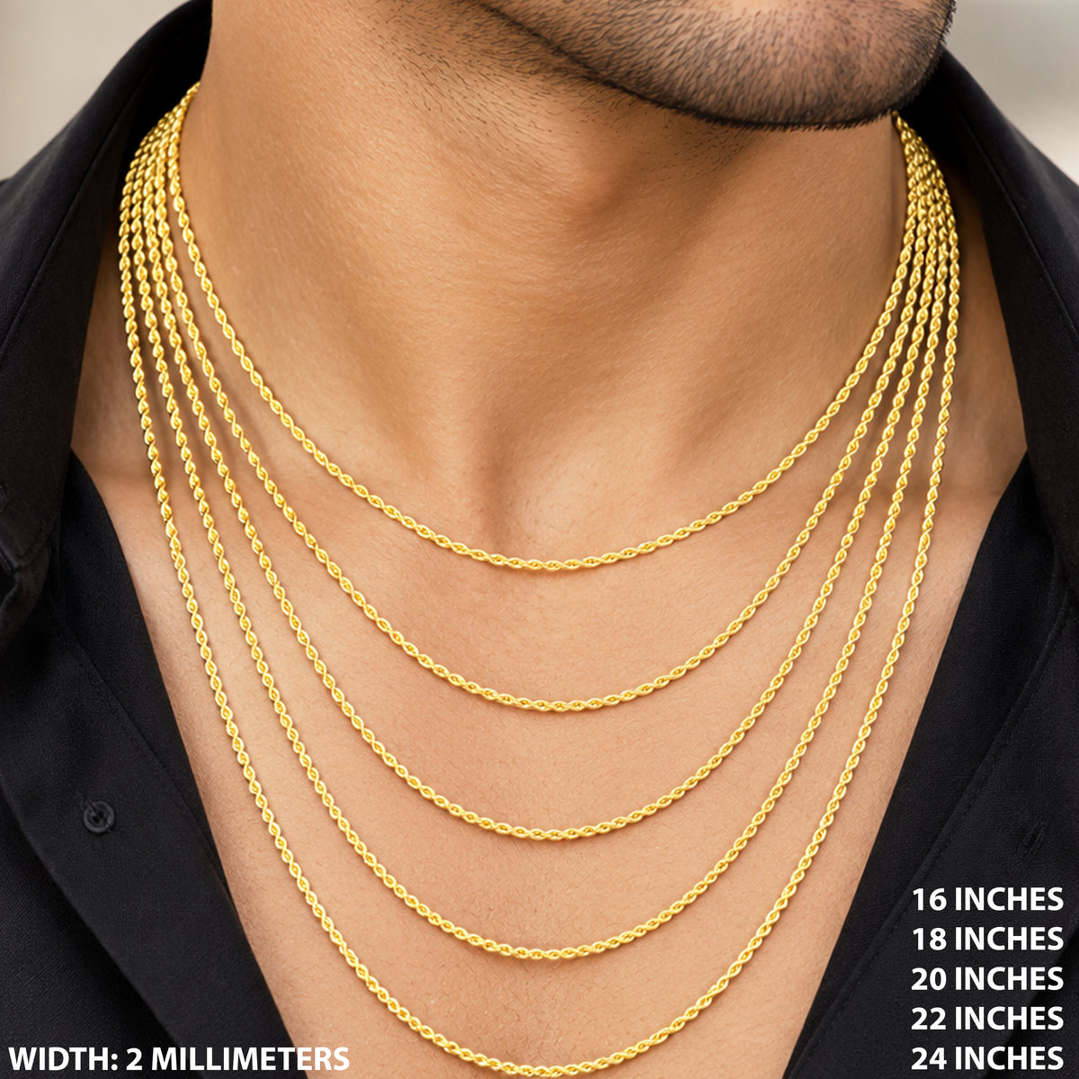 2mm Diamond Cut Rope Chain 18"
