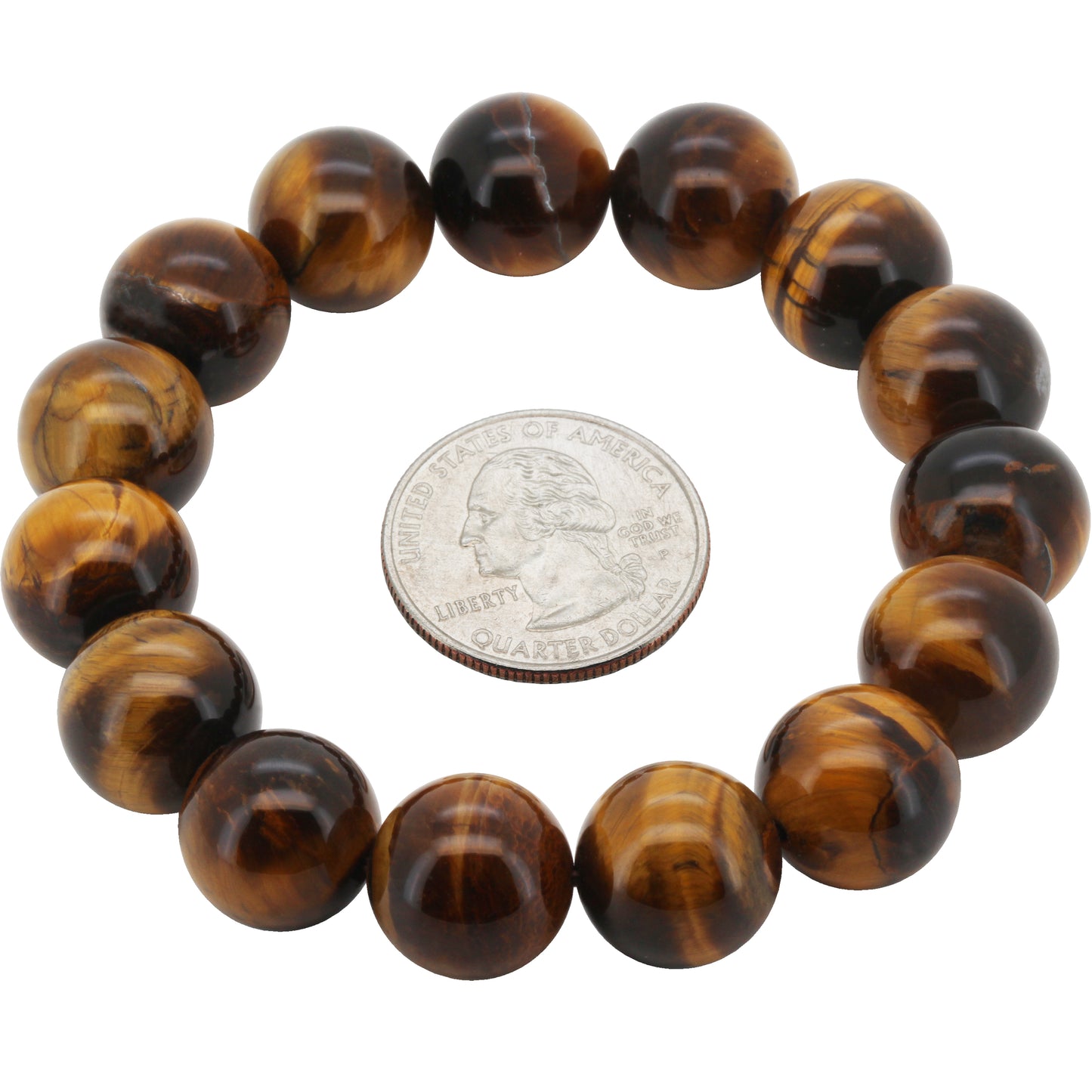 14mm Tiger Eye Gemstone Beaded Stretch Bracelet 8”