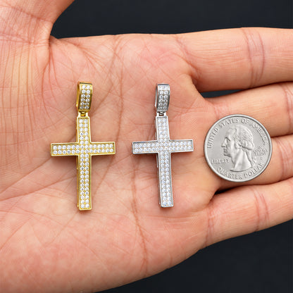 Moissanite Two-Row Pavé Cross Pendant