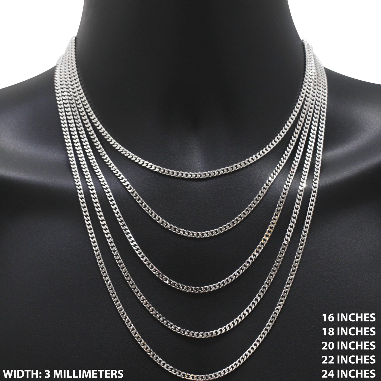 3mm Square Cut Cuban Link Chain 16"