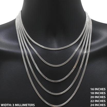 3mm Square Cut Cuban Link Chain 16"