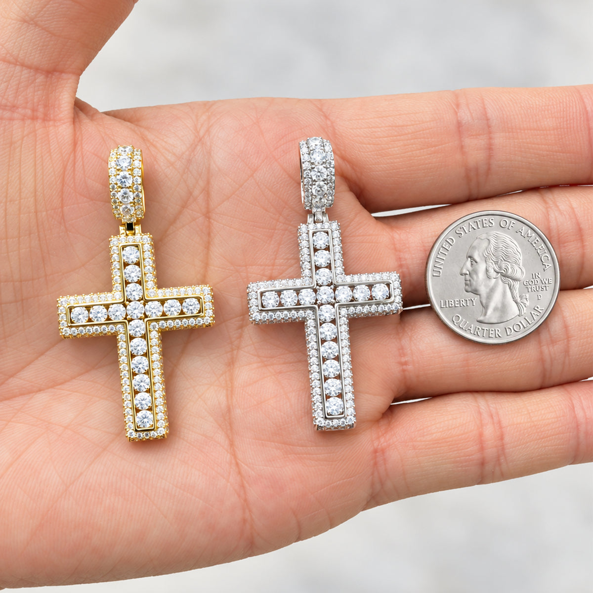 Single Row 3D Pavé Cross Pendant
