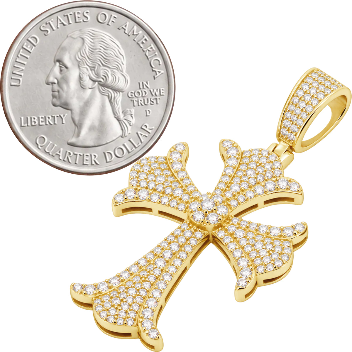 Moissanite Pavé Gothic Flared Cross Pendant L