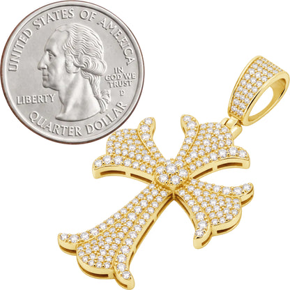 Moissanite Pavé Gothic Flared Cross Pendant L