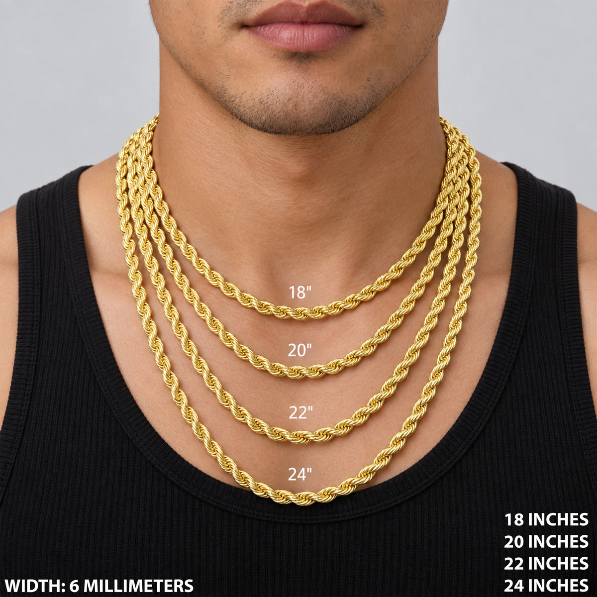 6mm Rope Chain 22"