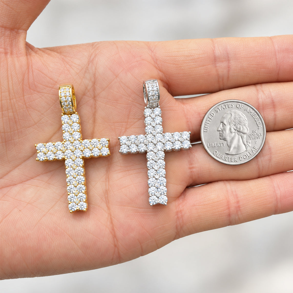Two-Row Pavé Cross Pendant