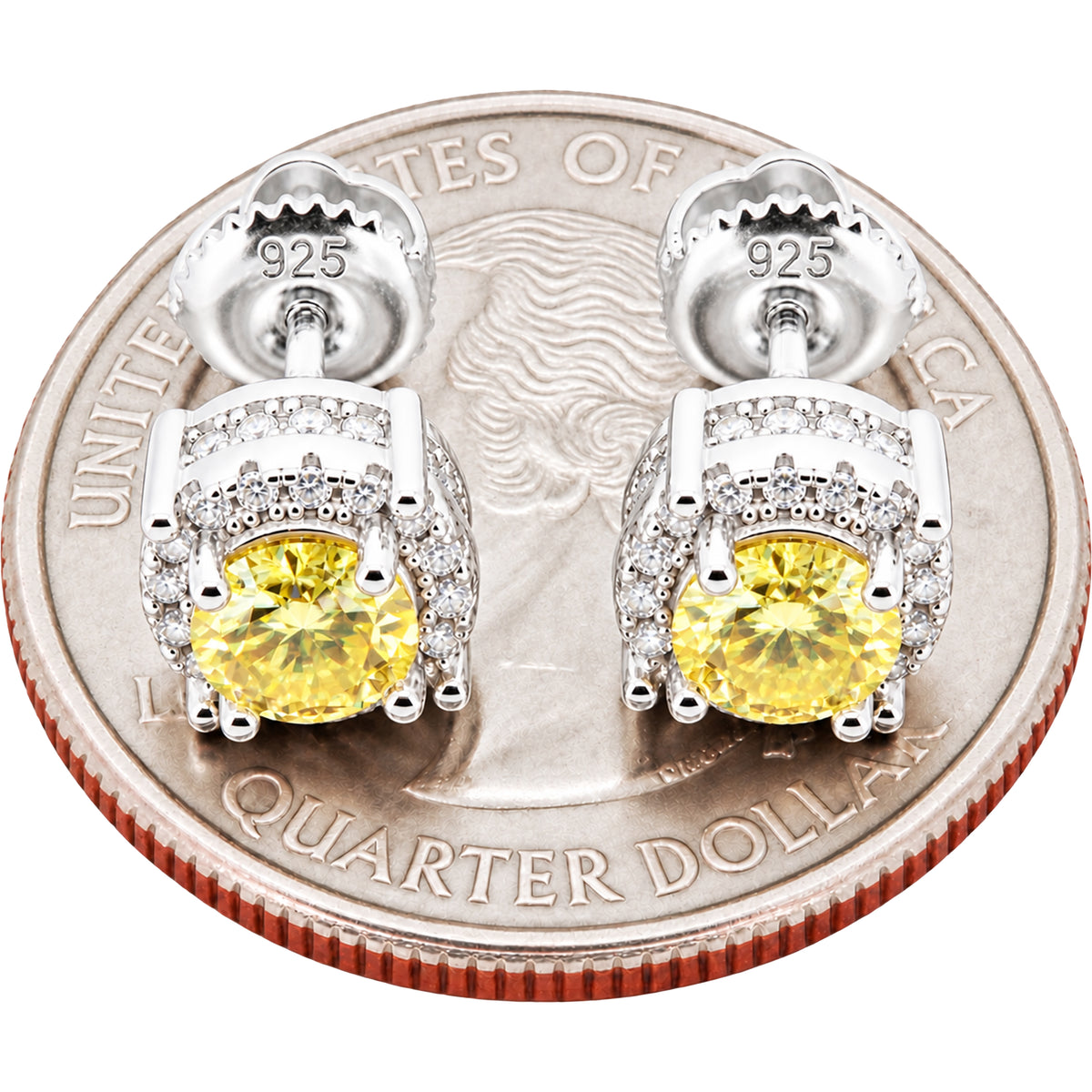 7.5mm Moissanite Canary Circle Halo Studs
