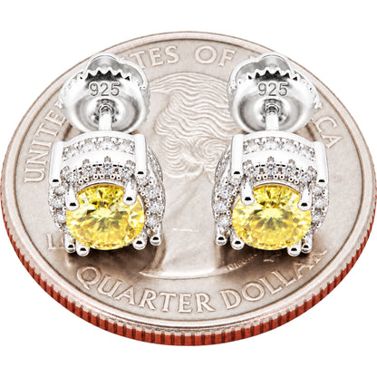 7.5mm Moissanite Canary Circle Halo Studs