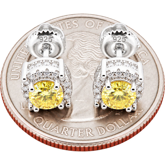 7.5mm Moissanite Canary Circle Halo Studs