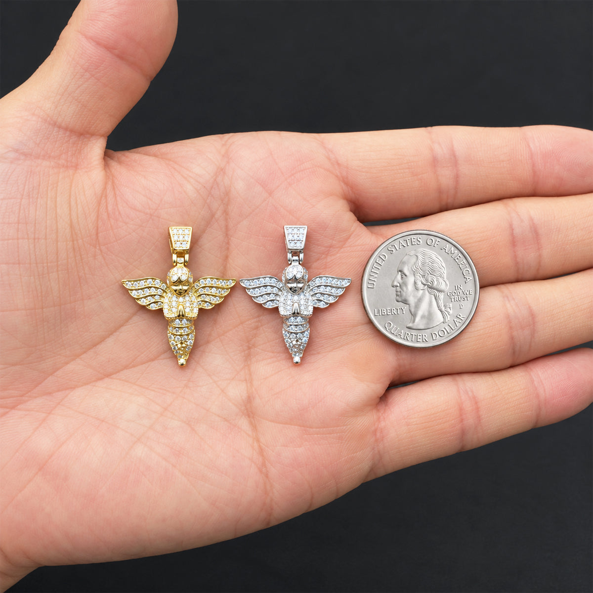 Moissanite Pavé Praying Angel Pendant
