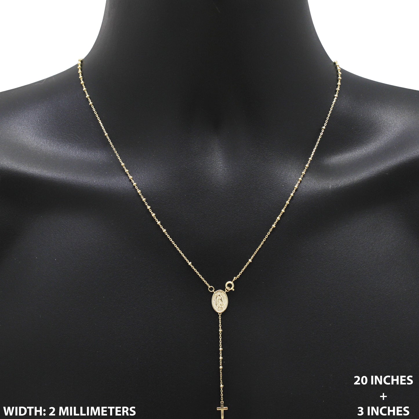 2mm Rosary Necklace 20"+3"