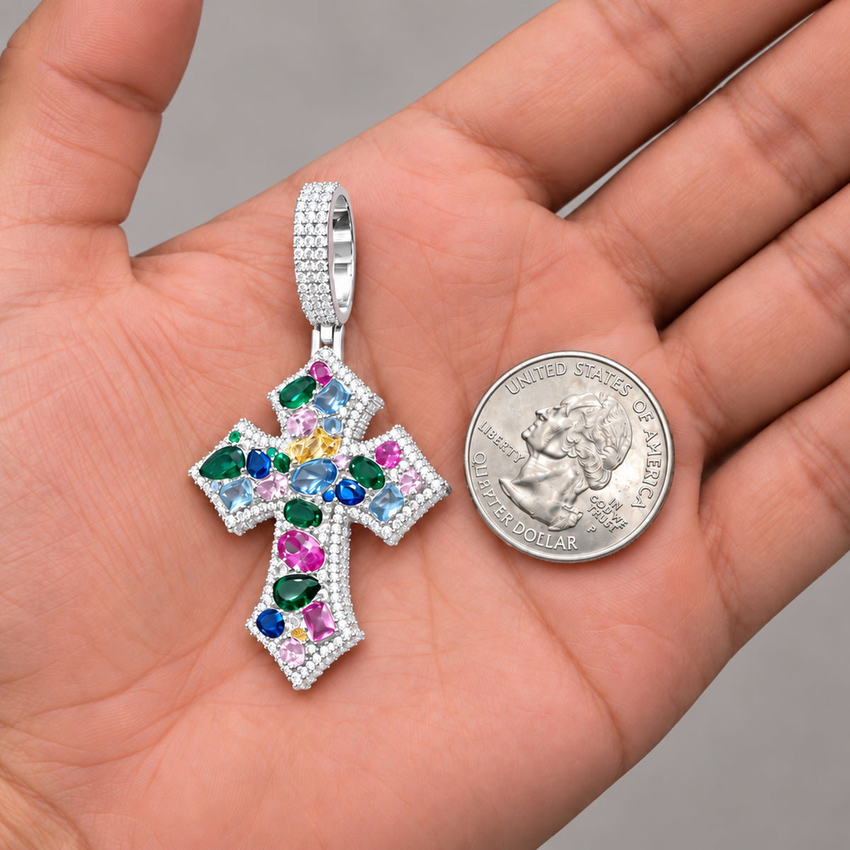 Multicolor Cluster Cross Pendant