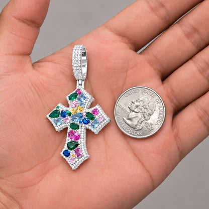 Multicolor Cluster Cross Pendant