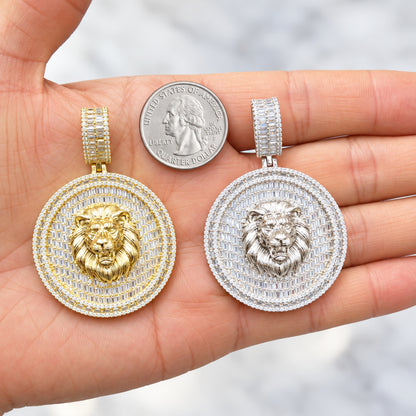 Lion Head Baguette Circle Pendant