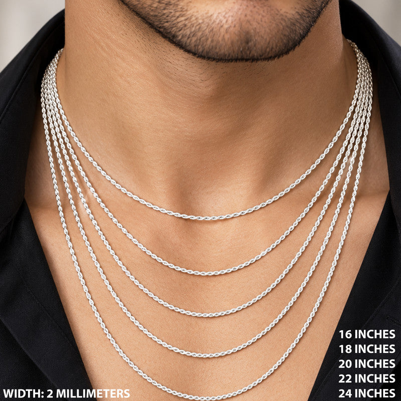 2mm Diamond Cut Rope Chain 28"