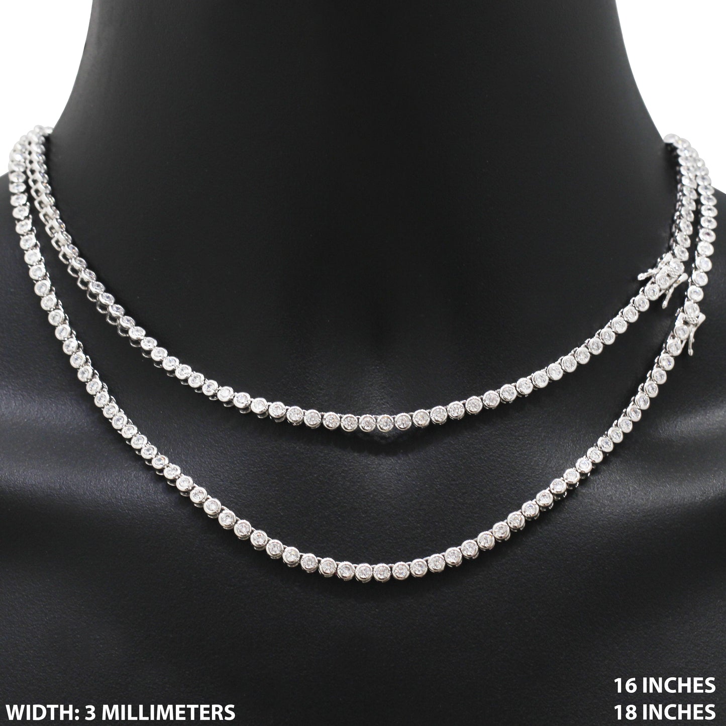 3mm Bezel Set Tennis Chain 16"