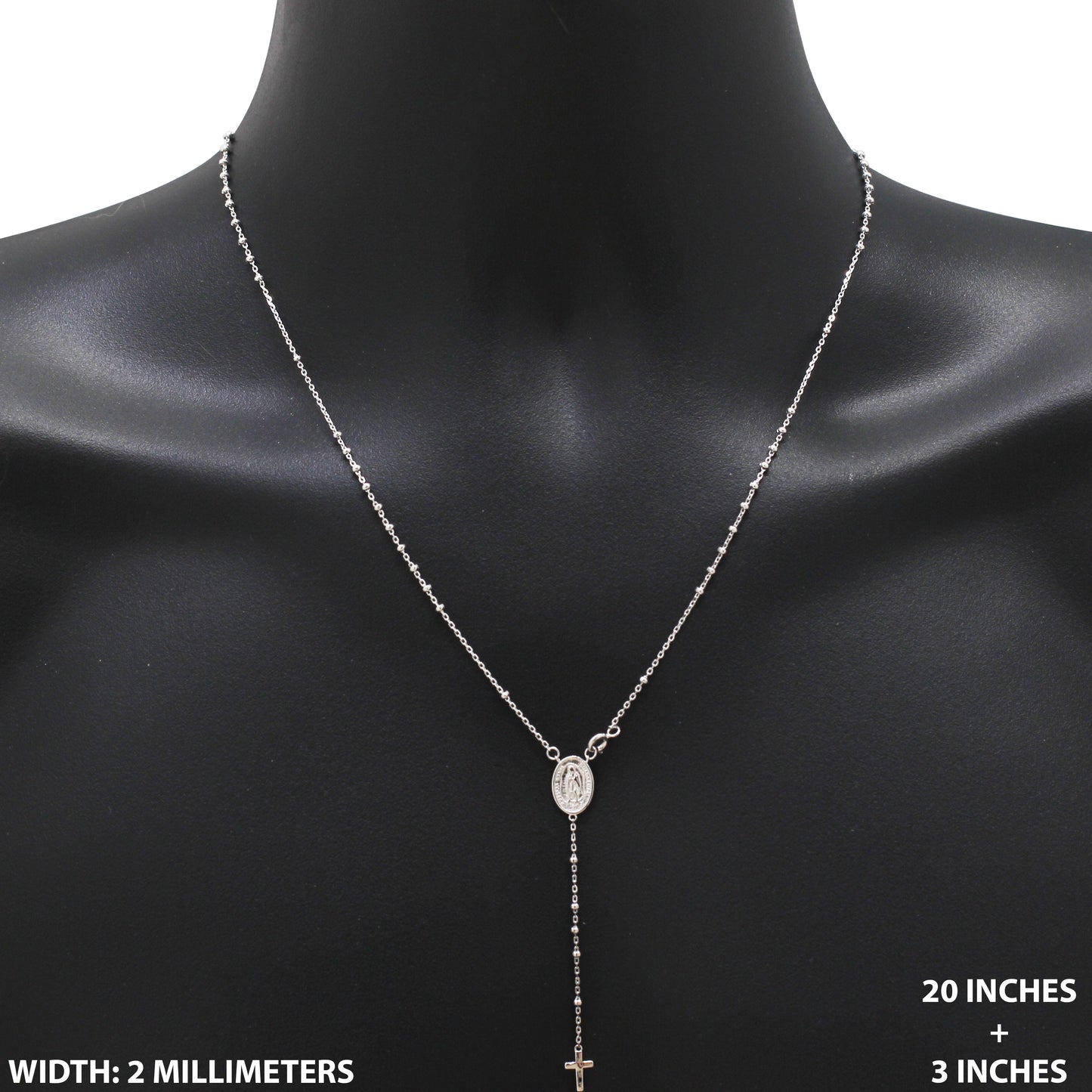2mm Rosary Necklace 20"+3"