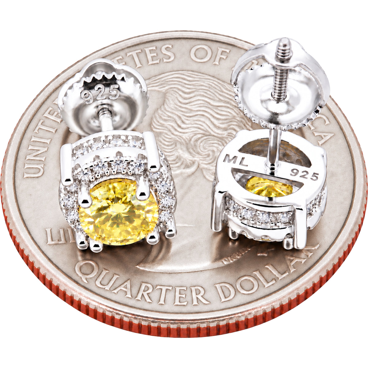7.5mm Moissanite Canary Circle Halo Studs