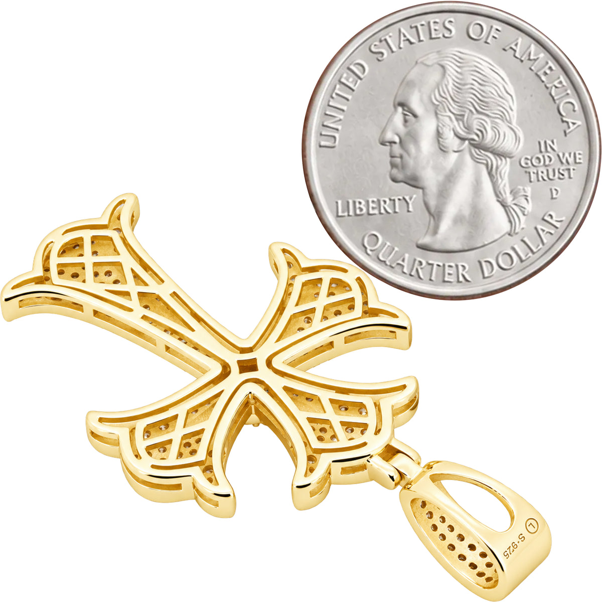 Moissanite Pavé Gothic Flared Cross Pendant L