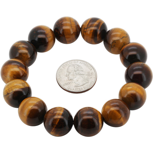 16mm Tiger Eye Gemstone Beaded Stretch Bracelet 8.5"
