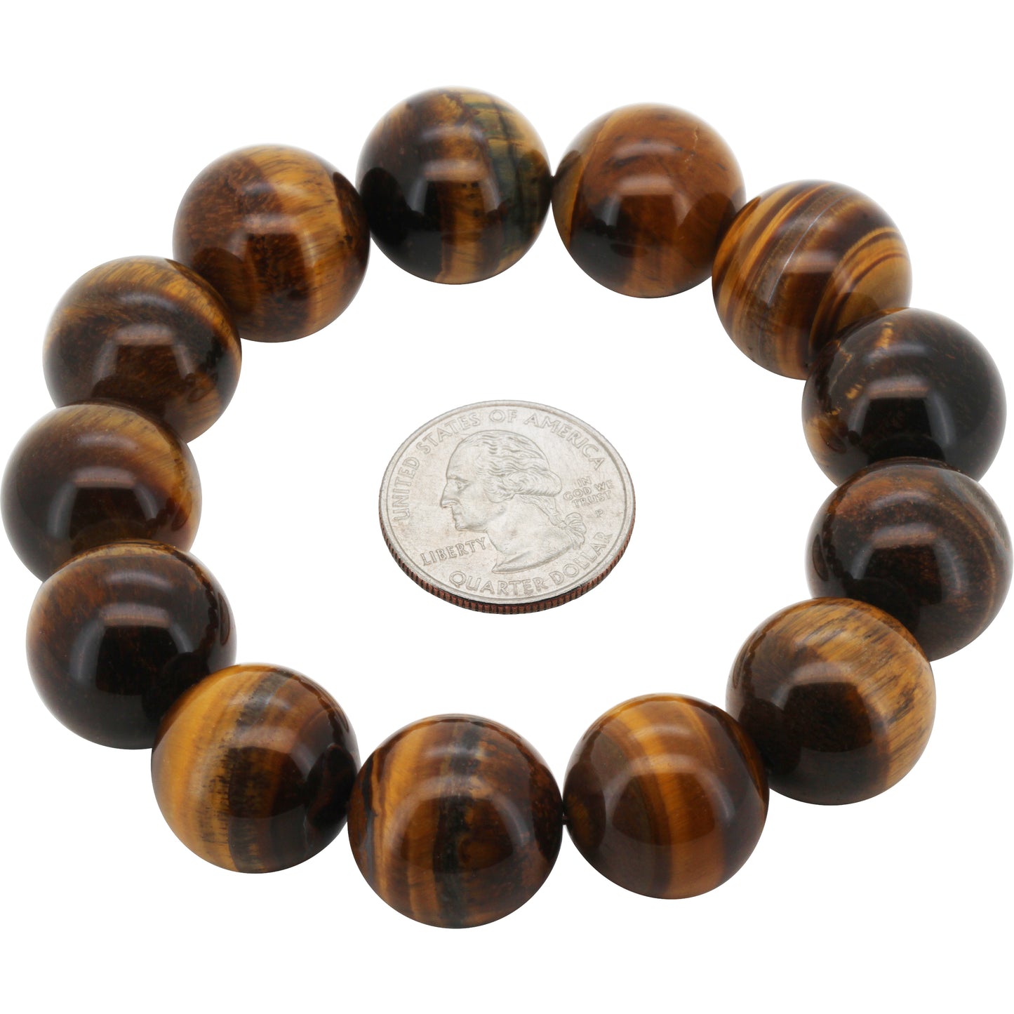 18mm Tiger Eye Gemstone Beaded Stretch Bracelet 8.5"