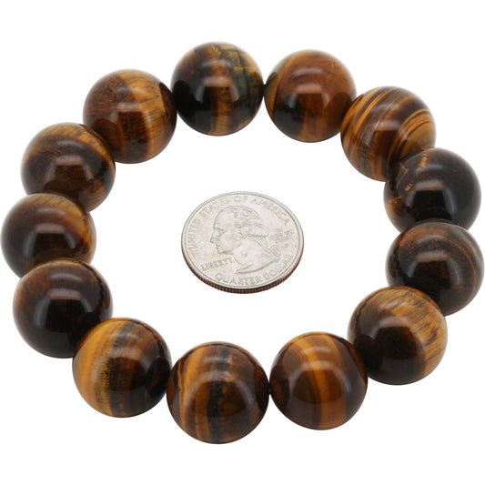 18mm Tiger Eye Gemstone Beaded Stretch Bracelet 8.5"