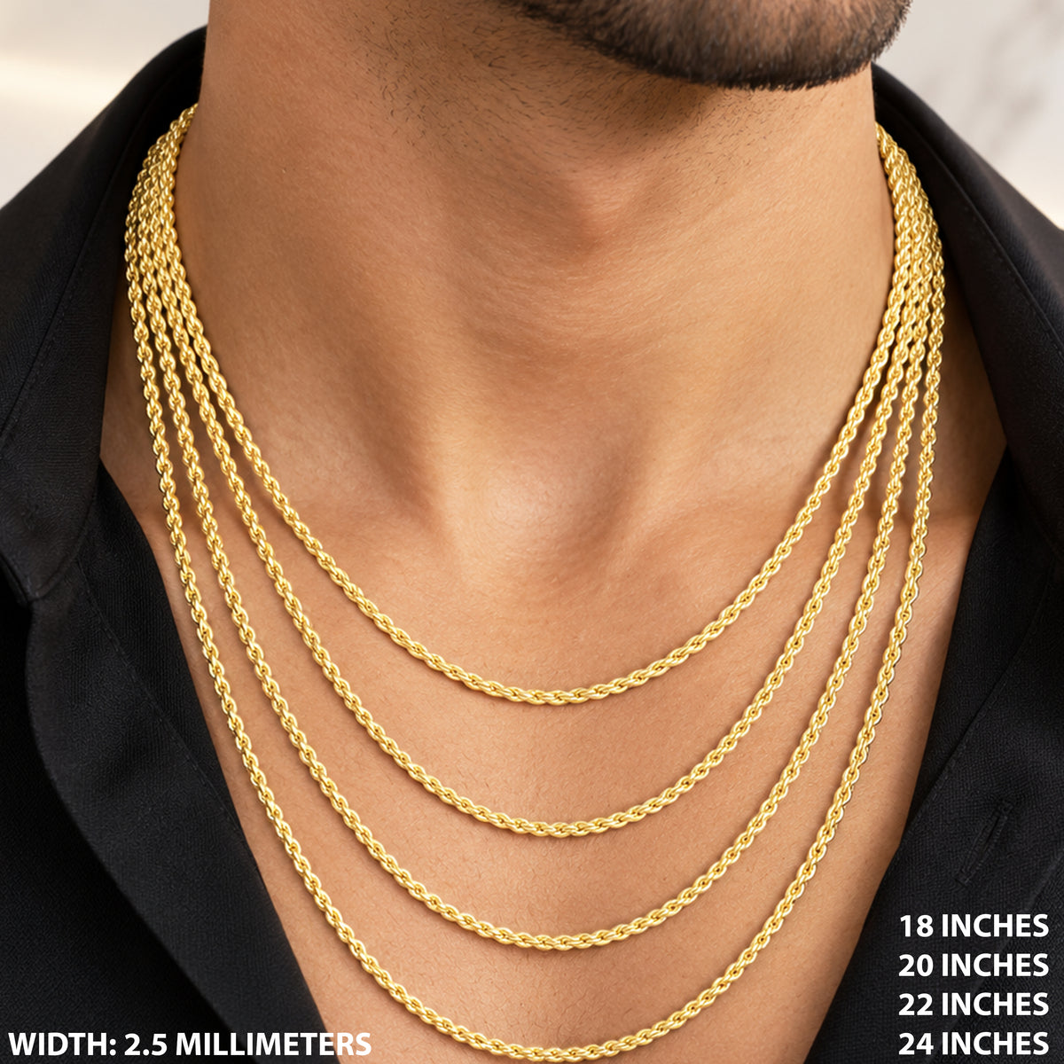 2.5mm Diamond Cut Rope Chain 18"
