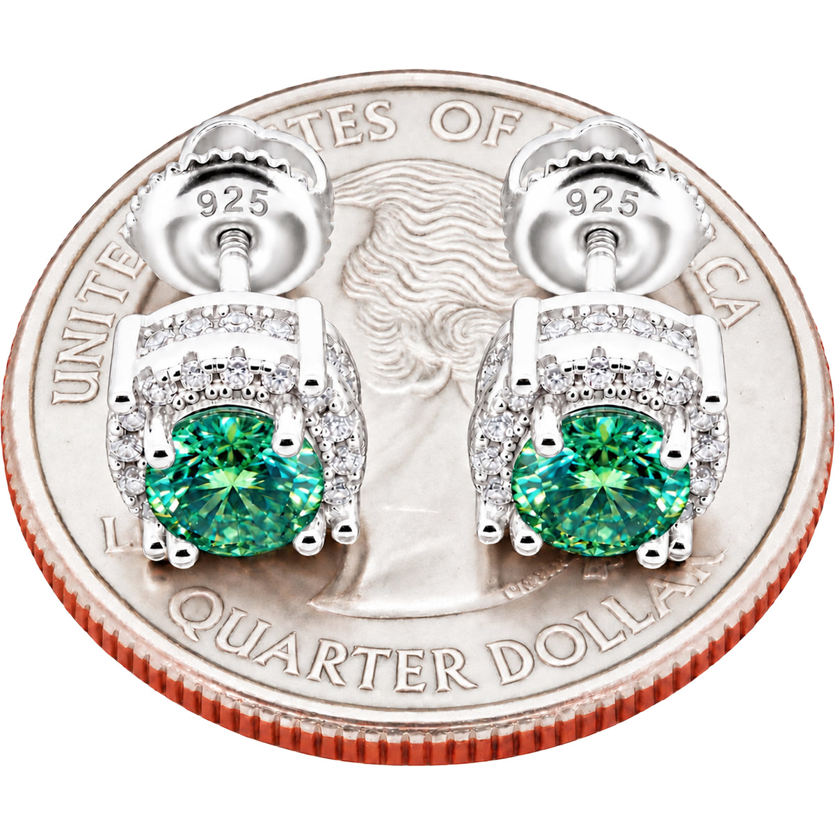 7.5mm Moissanite Green Circle Halo Studs