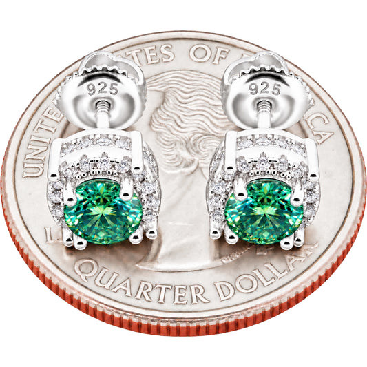 7.5mm Moissanite Green Circle Halo Studs