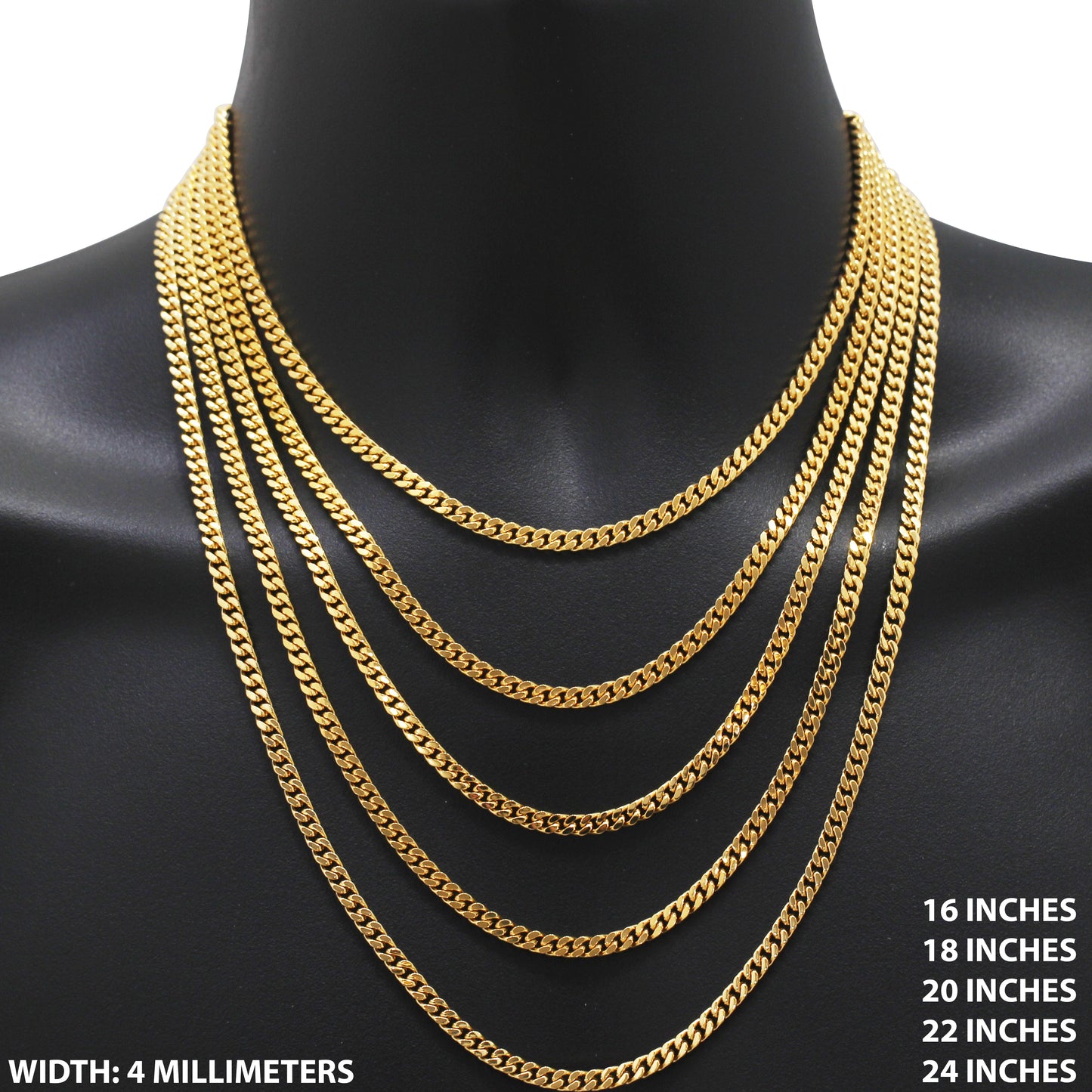 4mm Square Cut Cuban Link Chain 16"