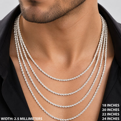 2.5mm Diamond Cut Rope Chain 18"