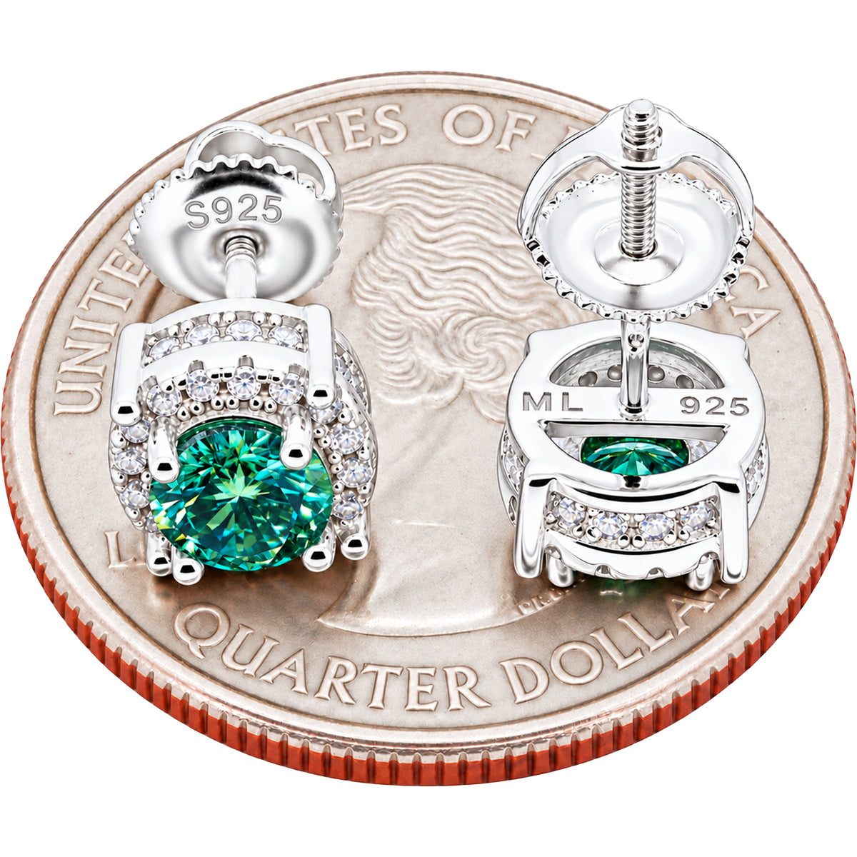 7.5mm Moissanite Green Circle Halo Studs