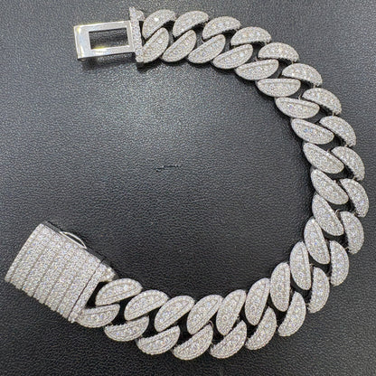 14mm Moissanite Cuban Link Bracelet 8.2"