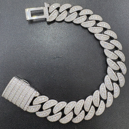 14mm Moissanite Cuban Link Bracelet 8.2"